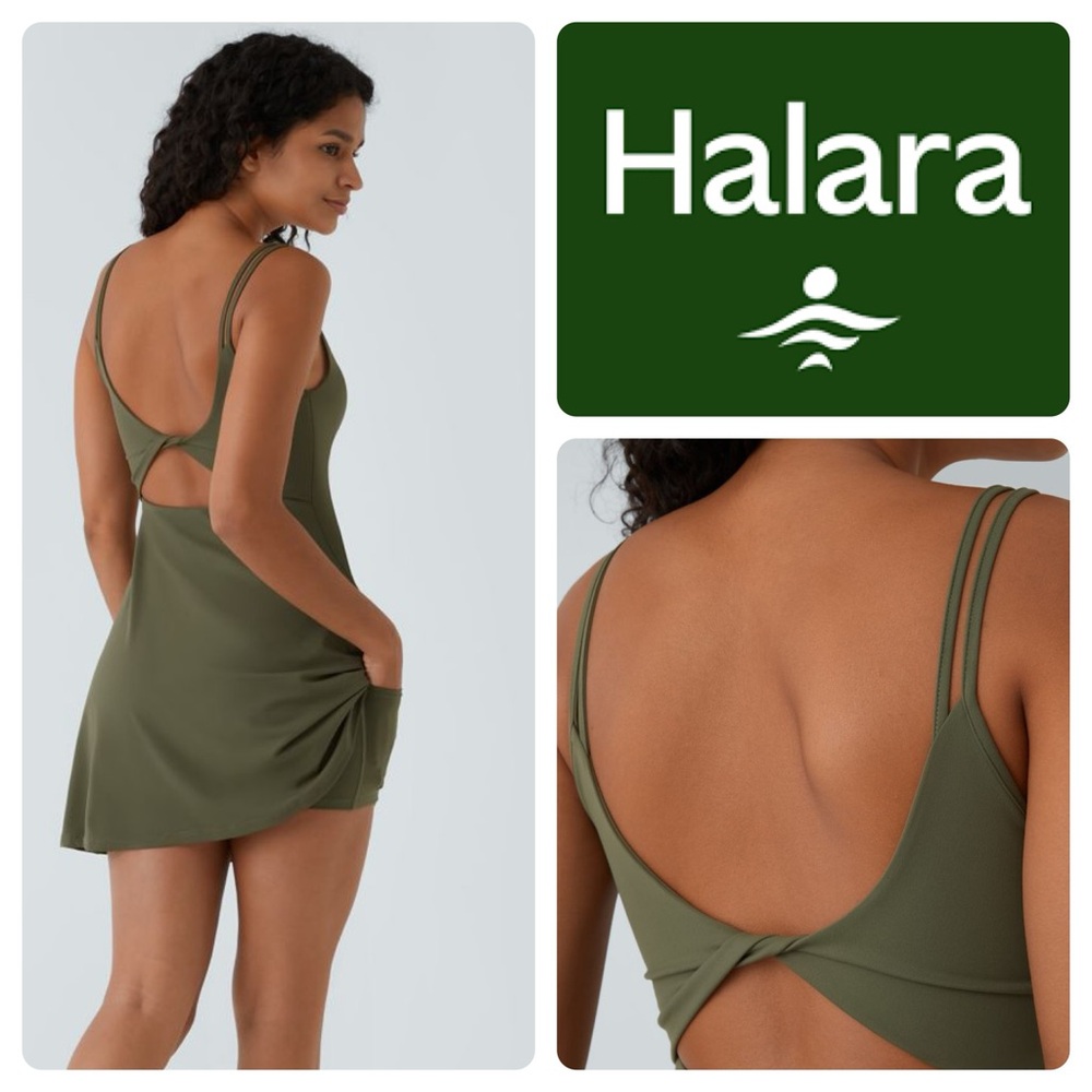 HALARA Green Softlyzero™ Plush Double Straps Backless Twisted 2-Piece Dress